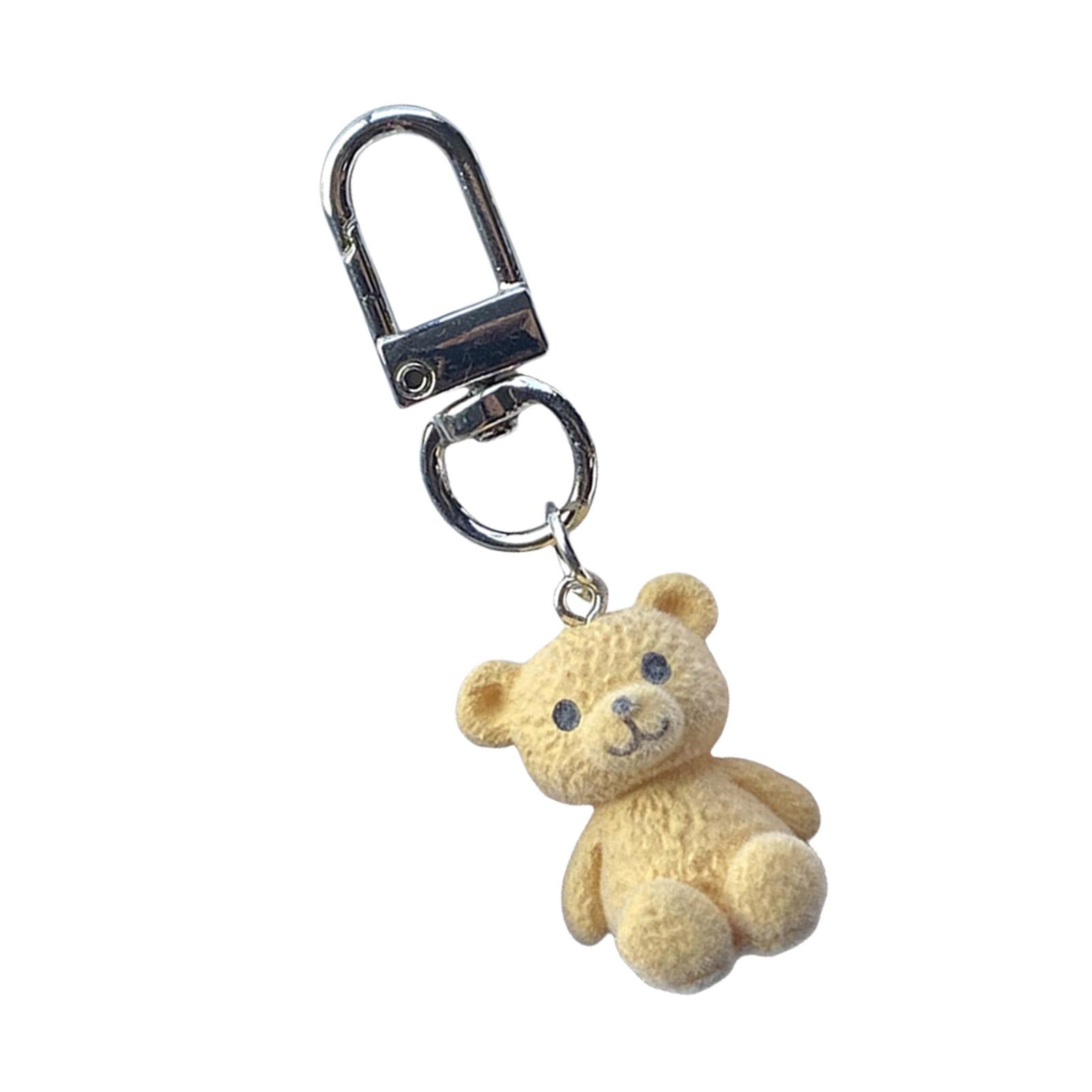 

Милый брелок для ключей в виде медведя из смолы, милый брелок в виде медведя из флока, декоративная подвеска для сумки, аксессуар для ключей хаки
