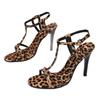 Fashion 2025 summer new round toe exposed toe temperament leopard print high heels for women,slim heels,sexy plus size sandals for women
