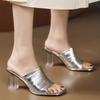 Fashion Women Wear Summer Fashion New High-heeled Cool Slippers with A Leather Block Heel Open Toe Single-toe Slippers