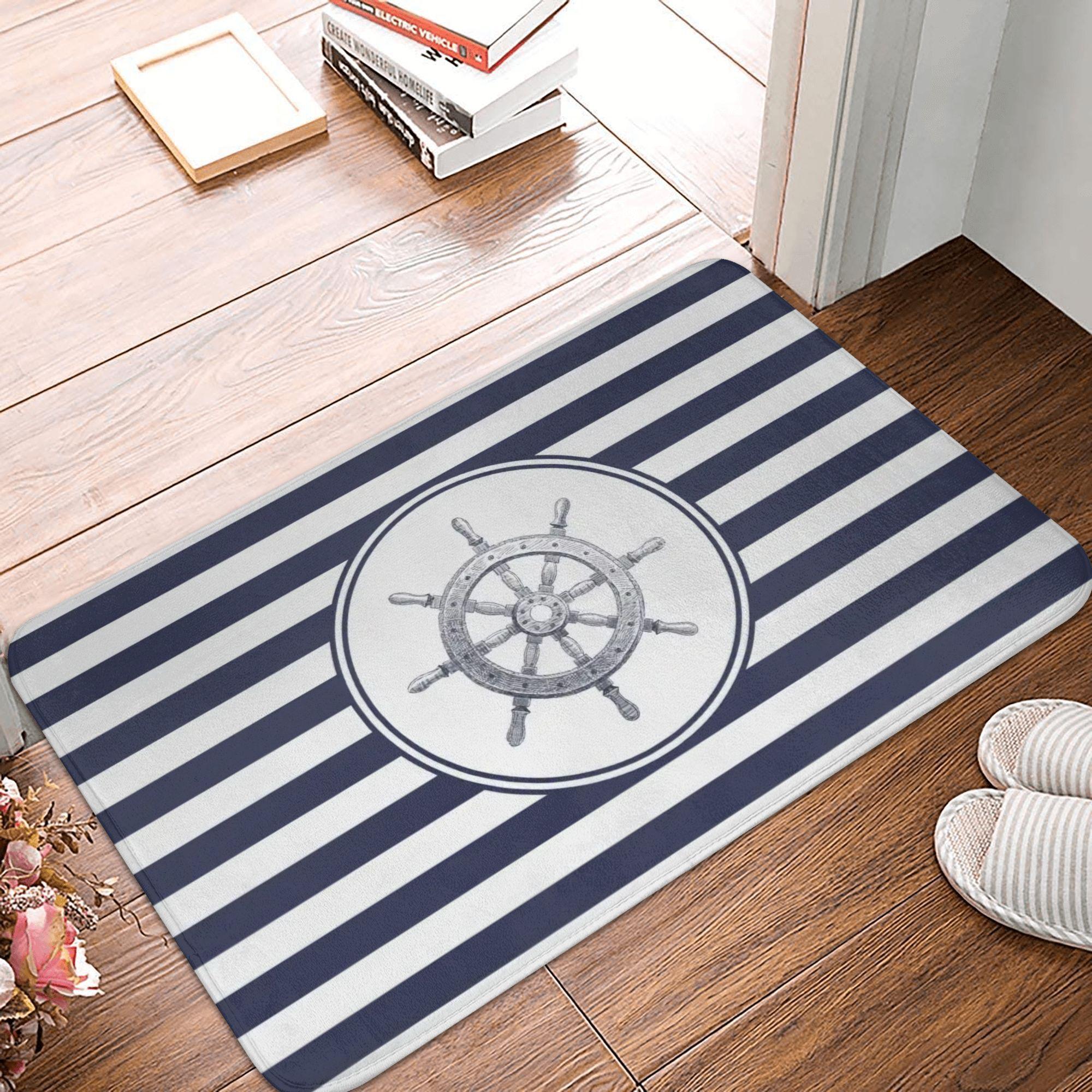 

Nautical Compass Front Door Mat Anti-Slip Outdoor Quick Dry Captain Anchor Boat Doormat Kitchen Balcony Entrance Rug Carpet 40x120CM
