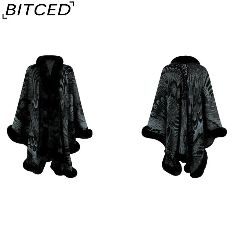 BITCED Autumn/Winter Peacock Flower Knitted Cape for Women - Thickened Warmth Shawl