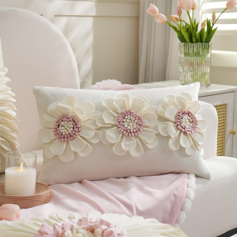 

45x45cm/30x50cm White 3D Flower Throw Pillow Cover Sunflower Pillow Slipcover Decorative Sofa Office Waist Back Cushion Case