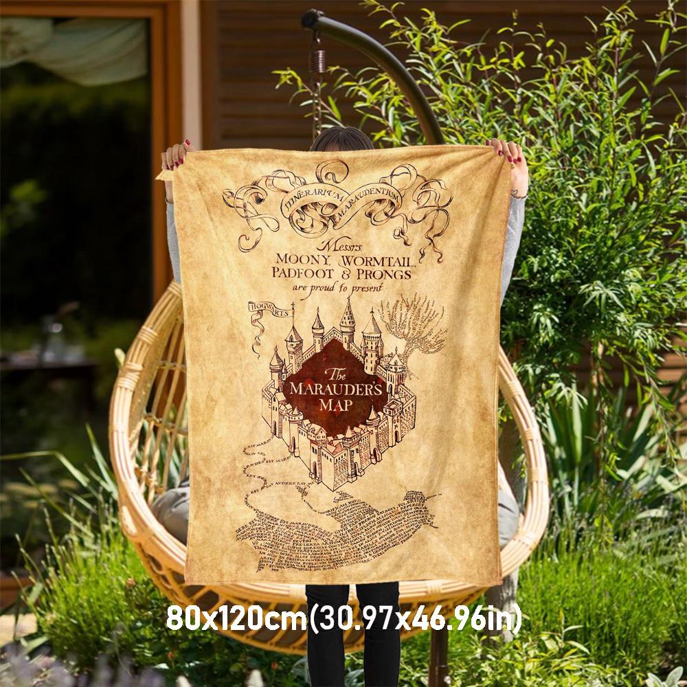 

1pc Hogwarts Marauder s Map Outdoor Flannel Throw Blanket All-Season Soft Warmth, travel,Gift for Home Decor-1031267 80x120cm