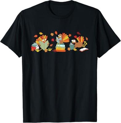 T-shirt Tacchino Lettura Libri Autunno Ringraziamento Insegnante Amanti dei Libri