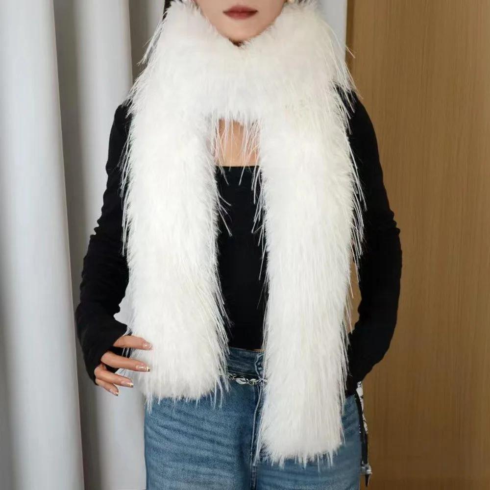 Korean Style Thick Fluffy Plush Long Strip Scarf Imitation Mink Fur 180cm Soft Shawl Luxury Classic Y2K Girl Scarf for Warm