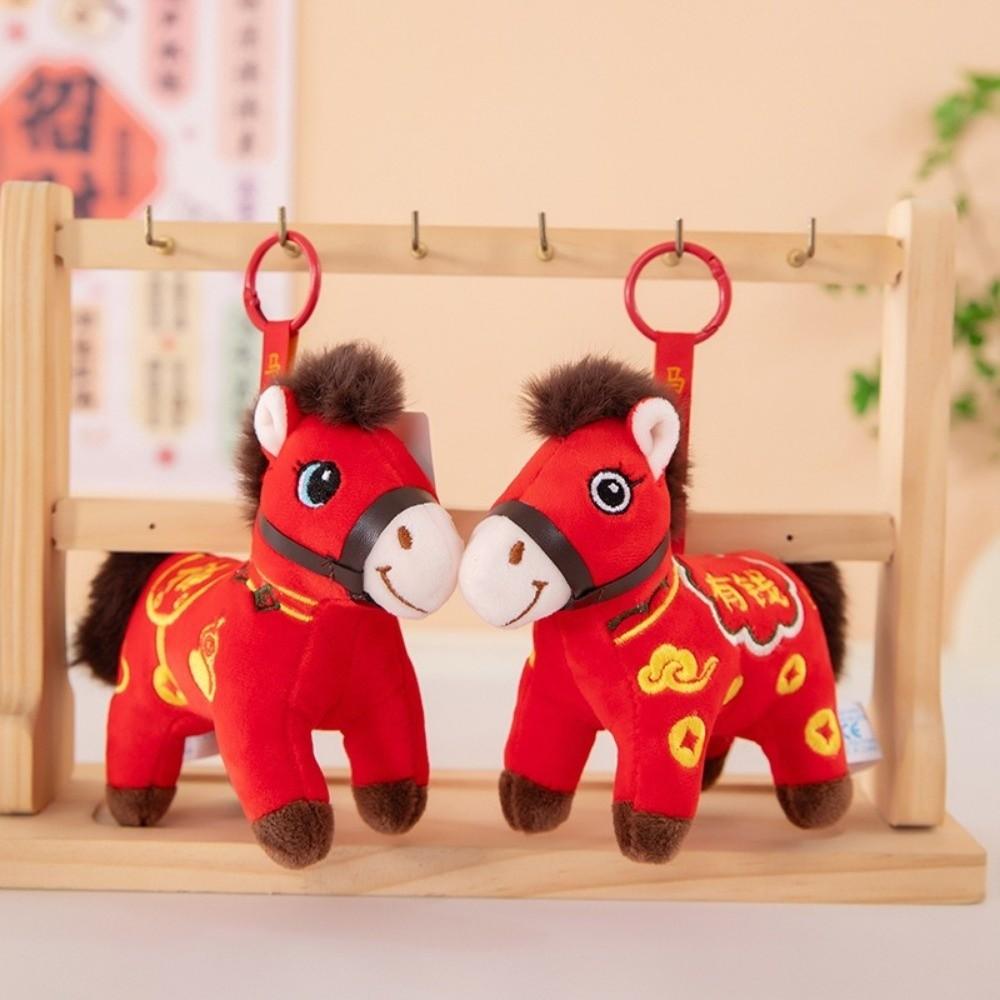 Red Color Plush Horse Keychain Lucky Horse Zodiac Pony Figurine Horse Doll Pendant  Student Use