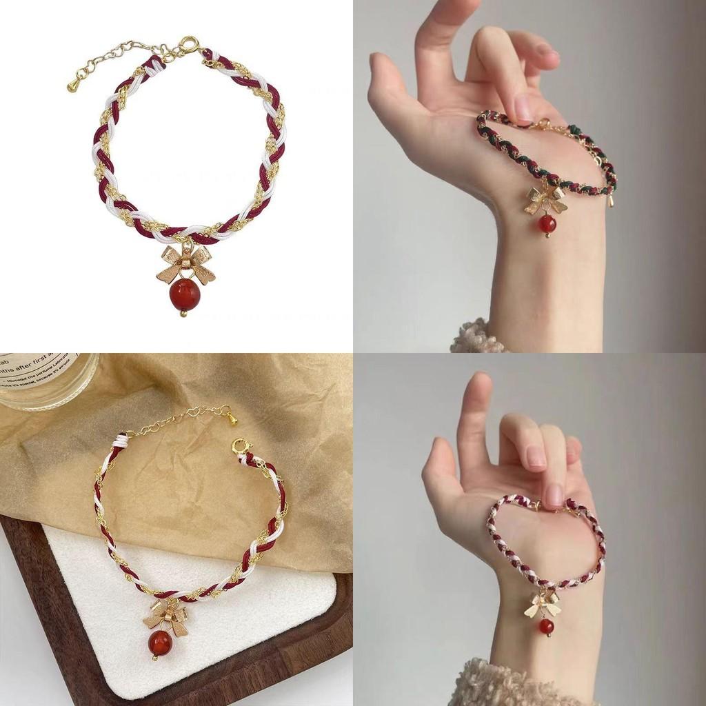 Chic Red White Green Bow Knot Woven Bracelet For Women Perfect For Christmas Gifts
