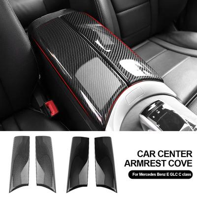 Para Mercedes Benz Classe E W205 Adesivos de Carro Arrumação Organização Painel da Caixa Apoio de Braço Capa de Fibra de Carbono Acessórios Interiores