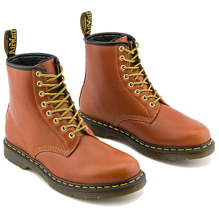 Dr. Martens 1460 Couro Bico Redondo Simples Cadarço Originais Botas Curtas Unissex Amarelo-Marrom 32130220