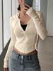 Fall Winter Knit Sweater Fashion Open Cardigan Slim Fit Athletic Hoodie Short Length Zip Up Hooded Sweatshirt