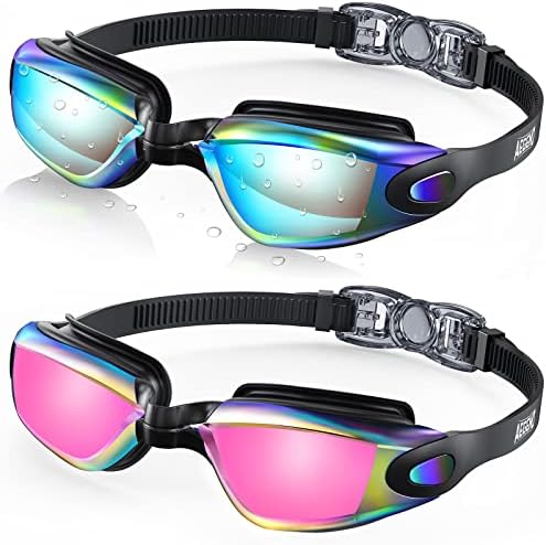 Aegend Swim Goggles 2-Pack No Leaking Anti-Fog UV Protection Mirrored Adult Men Women Wide View Outdoor