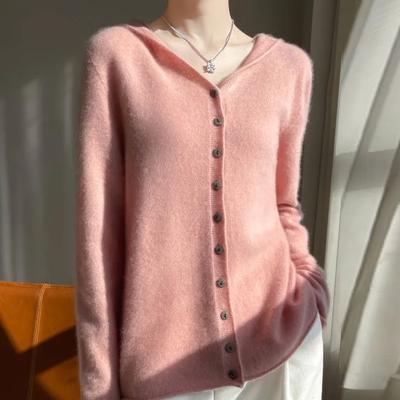 Sweaters Coat Cardigan for Women Winter HoodedThickened Solid Color Loose Long Sleeve Knit Sweaters Coat