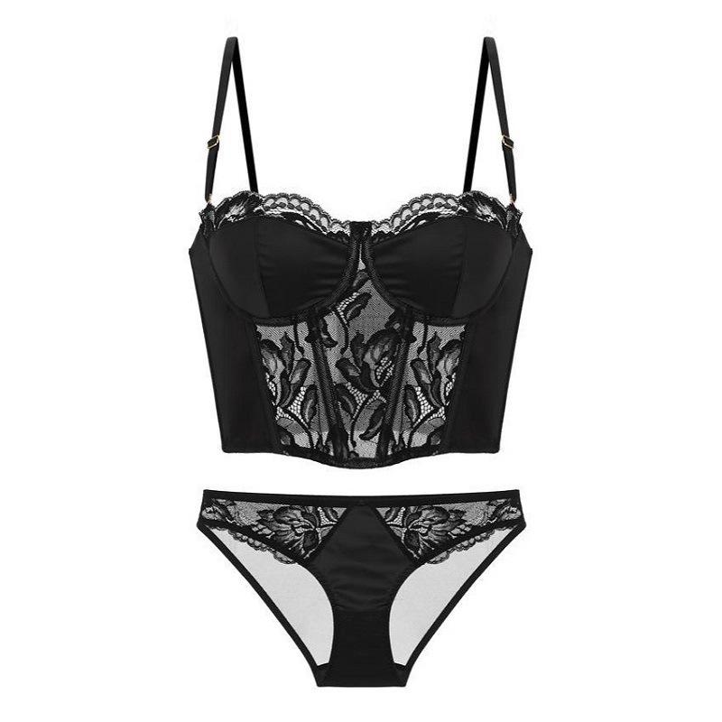 French Thin Cup Lace Push Up Bra Set Sexy Women Body Shaper Underwear Romantic Silk Bralette With Panties Lingerie Sets