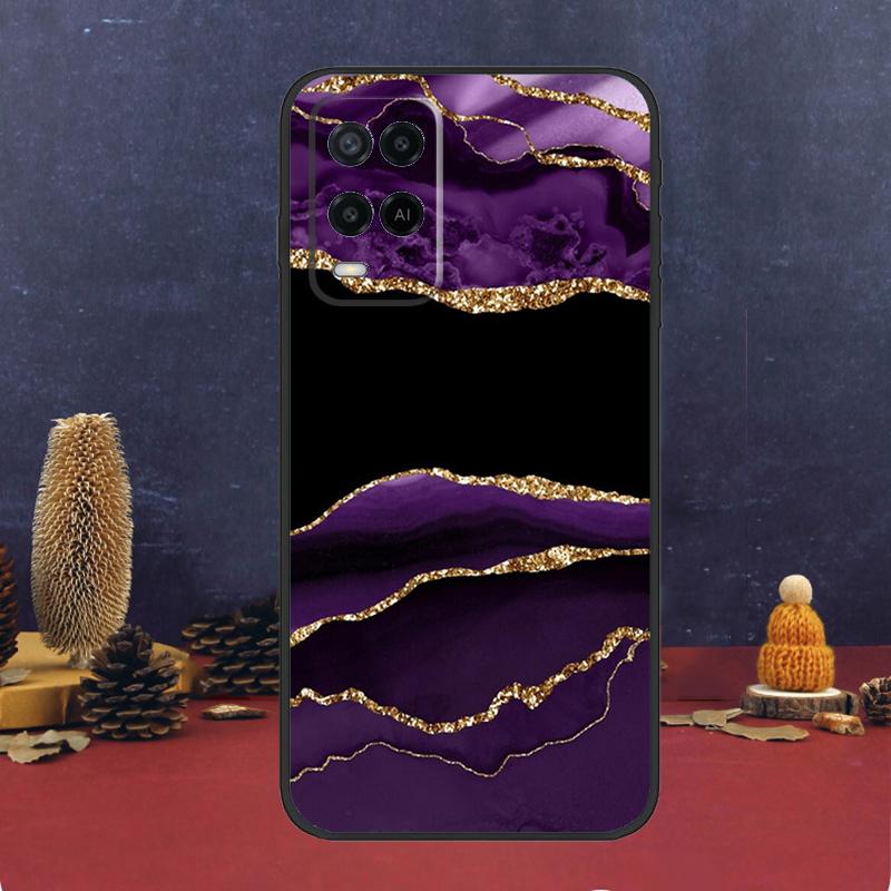 Teal Blue Gold Agate Marble Case For Oppo A5 Pro A6 A15 A18 A38 A58 A78 A98 A54 A74 A94 A17 A57 A80 A60 A40 A16 A76 A96