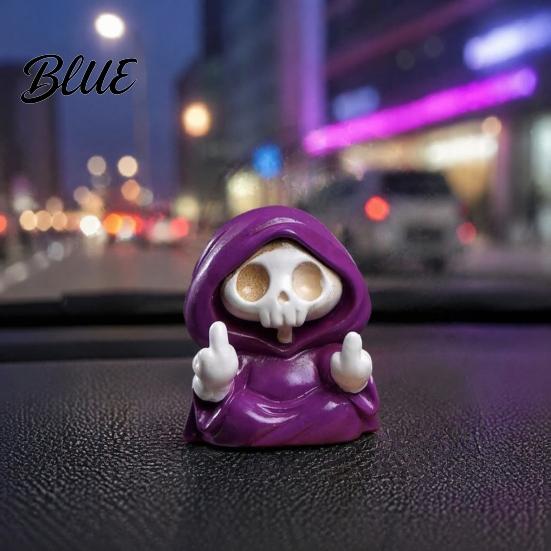 Halloween Skeleton Statue Purple Robe Figurine for Halloween Middle Finger Room Decor Resin Statue Gothic Walking Dog Sculpture Ornament