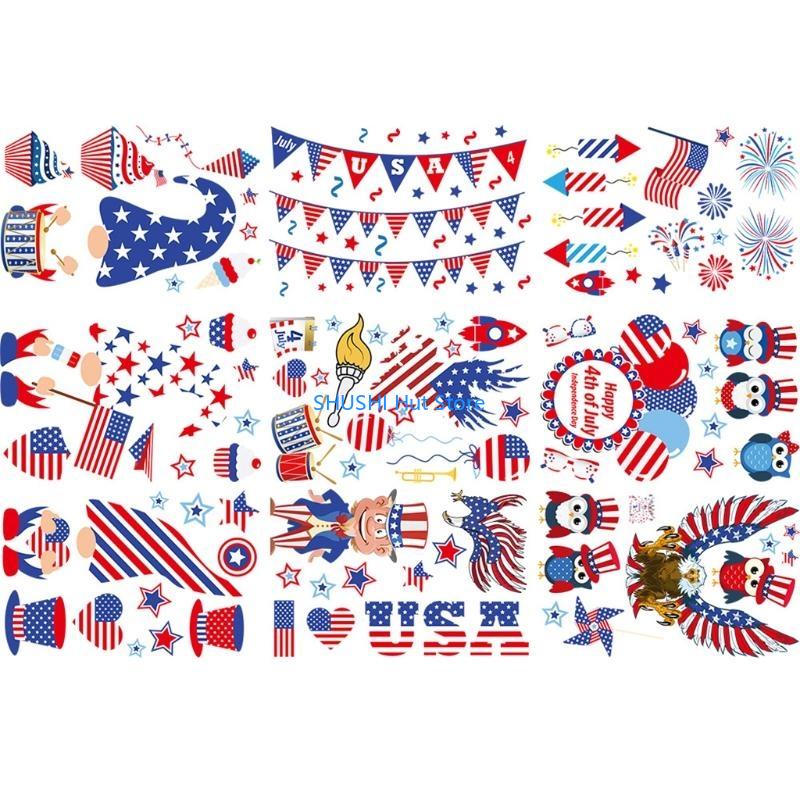 9 Sheets Independence Day Static Stickers Door Wall Window Clings Decals for Home Office Party Decoration D57B