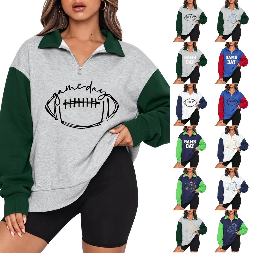 Women's Casual Printed Long Sleeve Zip Up Sweatshirt with Stand Collar