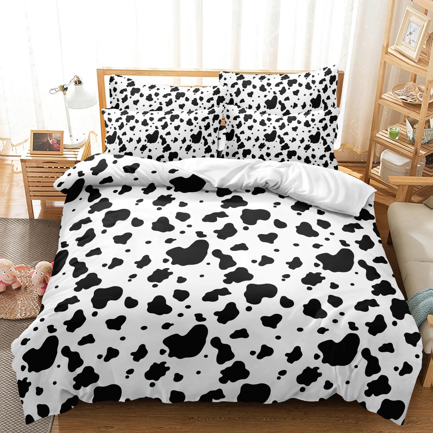 3 Delen Moderne Zwart Witte Koeienprint Dekbedovertrek Set, Klassiek Koeienhuid Gevlekte Dierendruk Beddengoed, Mode Decoratie Beddengoed 135x200cm(53x79inch)&set