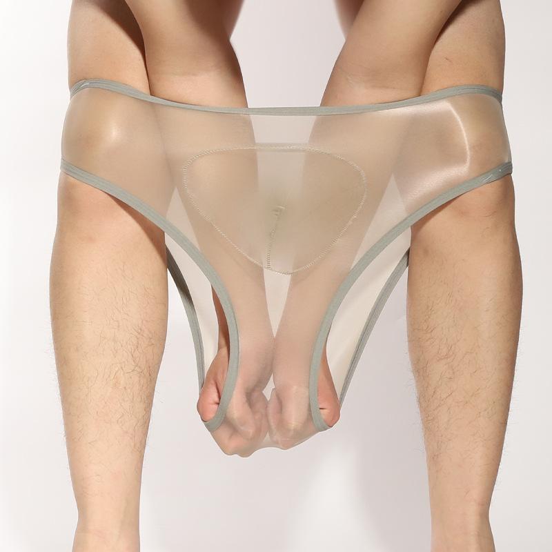 Slip Sexy Homme Brillant Huilé Transparent Sous-vêtement Ultra-Fin Soie Respirant Culotte Séparation Trompe d'Éléphant Lingerie