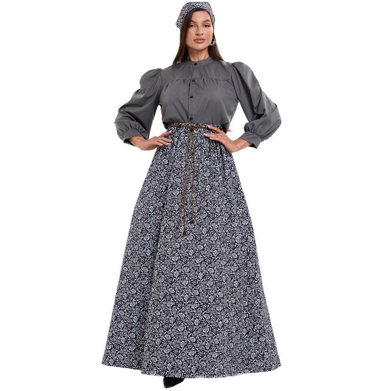 

astoral cos medieval floral vintage dress, farm colonial stage performance suit castle XL