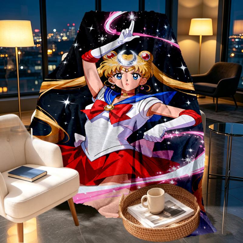 Sailor Moon Print Blanket - Soft & Comfortable, for Bedroom, Travel, Sofa, Home Decoration - Birthday Christmas Gift for Friend