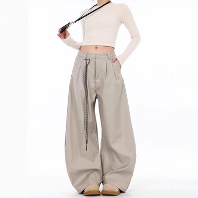 Simple Double Fold Drooping Scimitar Trousers for Men and Women's Summer New Wide-leg Sickle Trousers