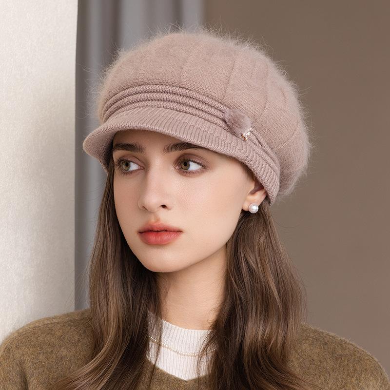 Chapeau pour femme Nouveau chapeau d'automne et d'hiver en laine Bonnet thermique Mère d'âge moyen et âgée Chapeau tricoté