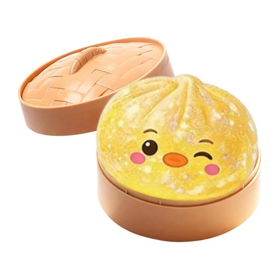 Cartoon Dumpling Squeeze Toy with Steamer, Anxiety Relief Dough Stress Ball Fidget Toy, Stretchy Steamed Bun Sensory Toy for Kids