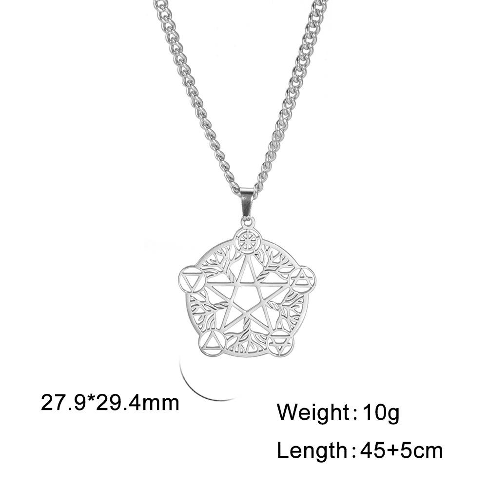 Minimalist Hollow-Out Round Zodiac Pendant Necklace with Star and Moon Design