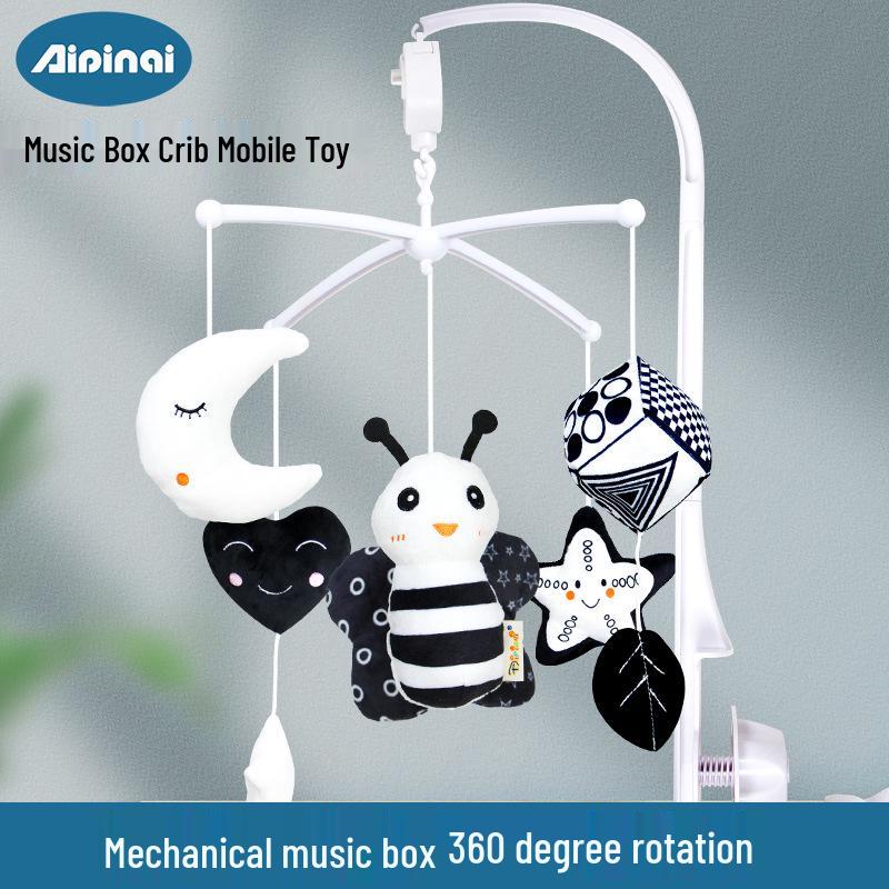Aipinqi Black & White Animal Crib Mobile with 8-Tone Music Box, Baby Sleep Aid & Bracket