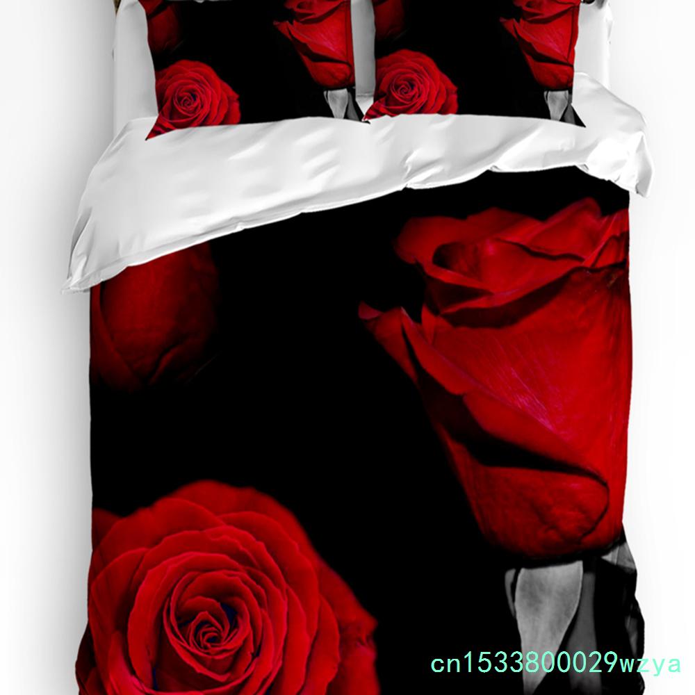 Red Rose Flower Bouquet Plant Duvet Cover With Pillow Case Custom 3pcs Bedding Set Quilt Cover Double Bed Home Textile
