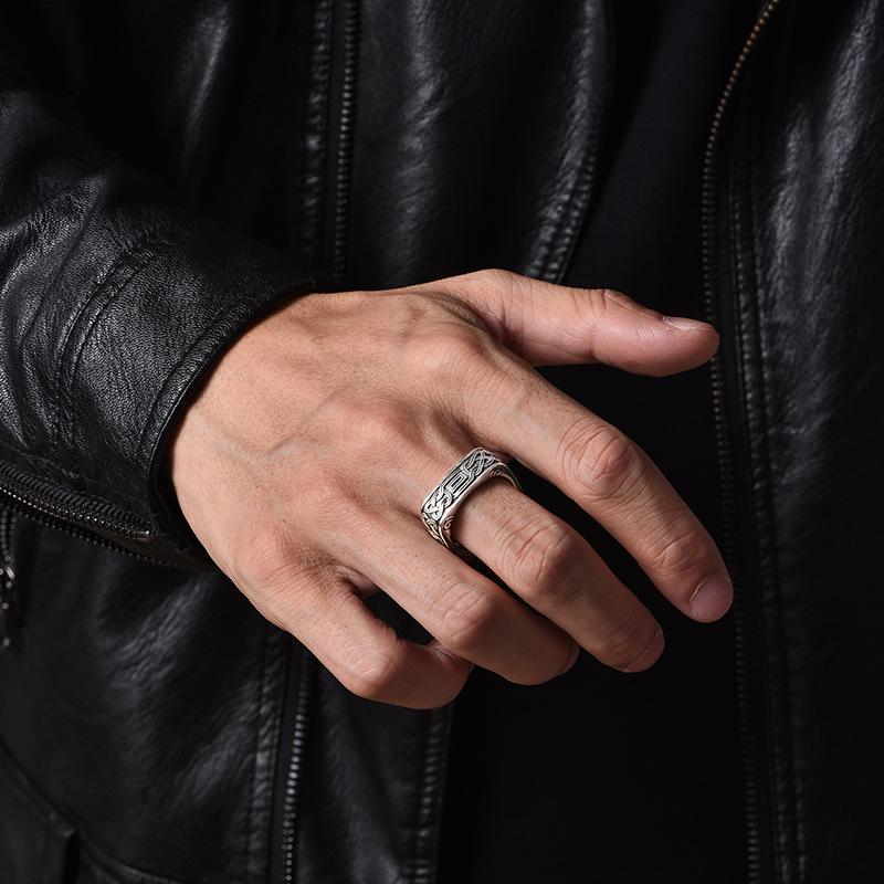 Men's INS Design Thai Silver Retro Open Ring - Unique High Street Personality