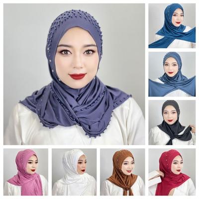 Solid Color Arabic Hijab Hats Full Cover Turban Cap Comfortable Women's Pray Hat  Girls