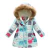 Autumn and Winter Children's Cotton Jacket Boys and Girls Fashion Printing Cartoon Big Boy Long Section Hair Collar Hooded Cotton Coat Jacket