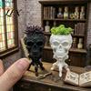 Halloween Party Dekoration Mini Gotischer Totenkopf Pflanztopf, 3D Gedruckter Gruseliger Blumentopf, Pflanzgefäße Sukkulenten Pflanzen Behälter, Schreibtisch für Kleine Pflanzentöpfe