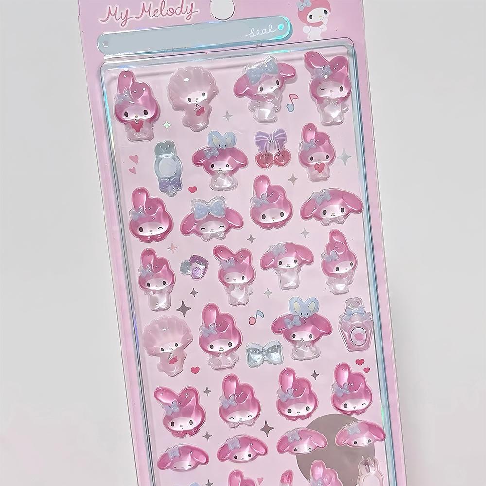 Cute Sanrio Kuromi My Melody Cinnamoroll 3D Relief Stickers Kawaii Cartoon Crystal Decoration Sticker DIY Laptop Phone Toy Gift