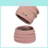 Conjunto de Chapéu e Cachecol de Tricô Para Inverno ao Ar Livre Com Forro de Pelúcia e Características à Prova de Vento Para Homens e Mulheres