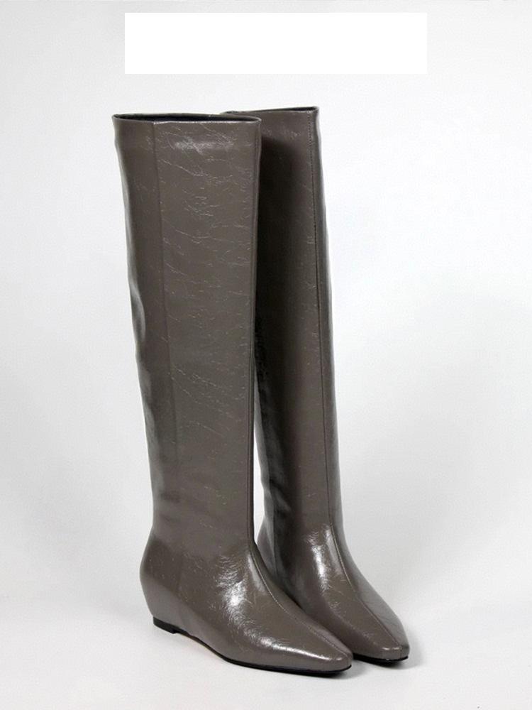 

Inner heightening knee boots women s 2025 new popular thin knee boots square head flat bottom sleeve knight boots 35