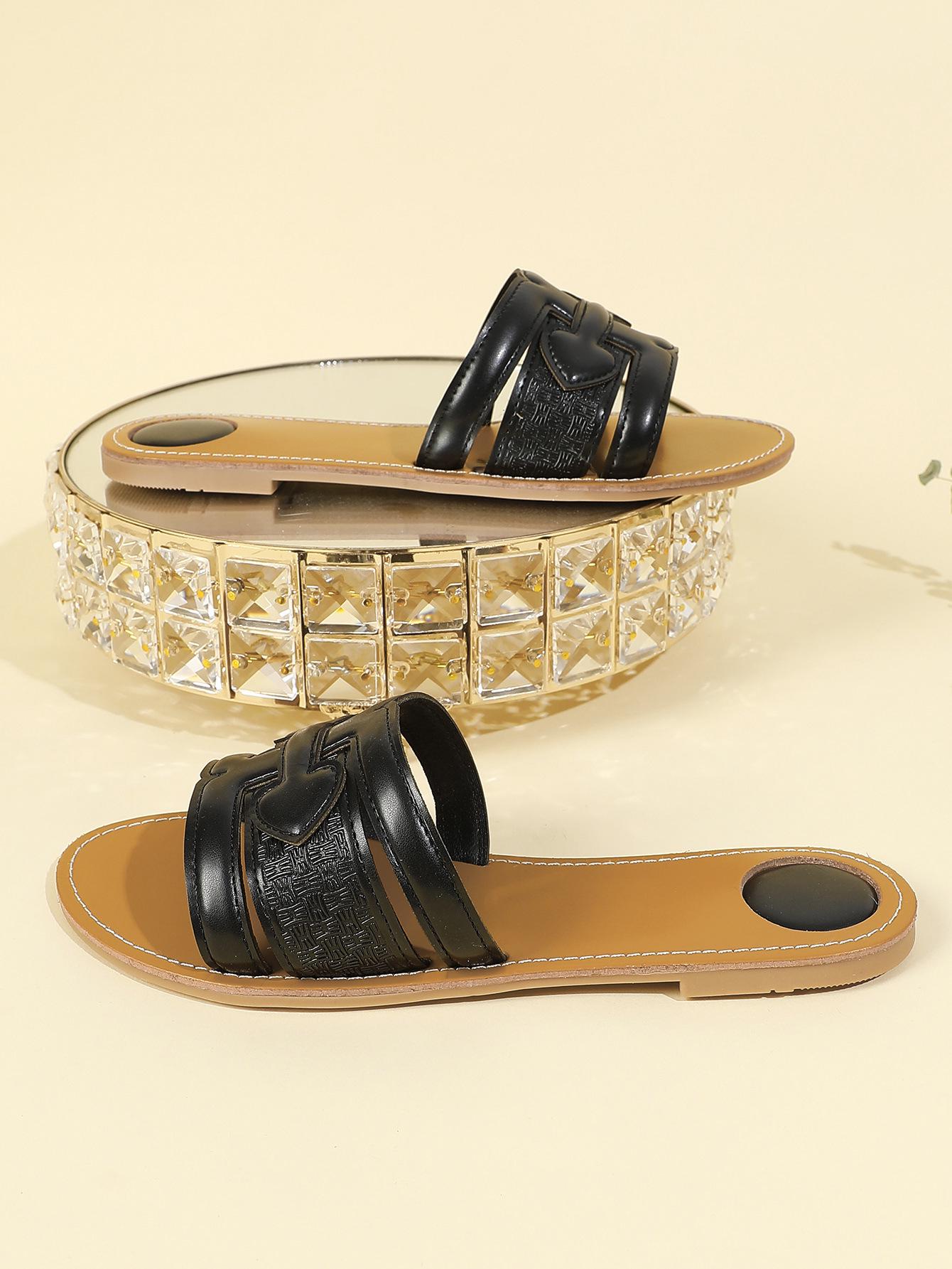 Women s Summer Leather Slip-On Sandals with Embroidered Voltage Pattern 37