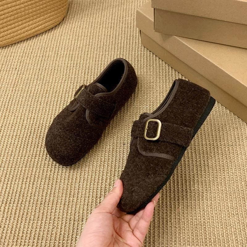 Gray Fluffy Shoes for Women To Wear In Winter, New Korean Version of Woolen Single Shoes for Women, Flat-soled Doudou Shoes, Velvet Thermal Cotton Sh