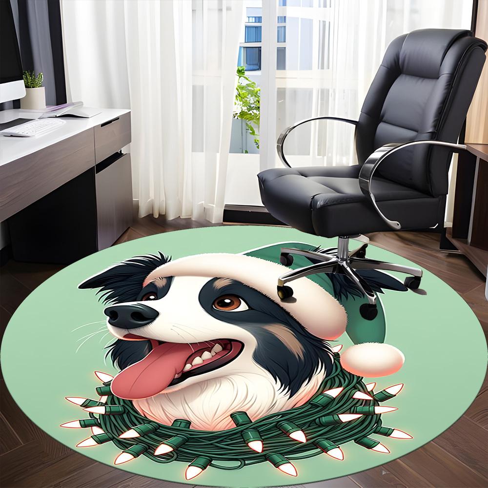 1PC Christmas Dog Office Round Area Rug,  Mat Suitable ForOffice, Under Office Chairs Bedroom Living Room Home Decor, Room Deco