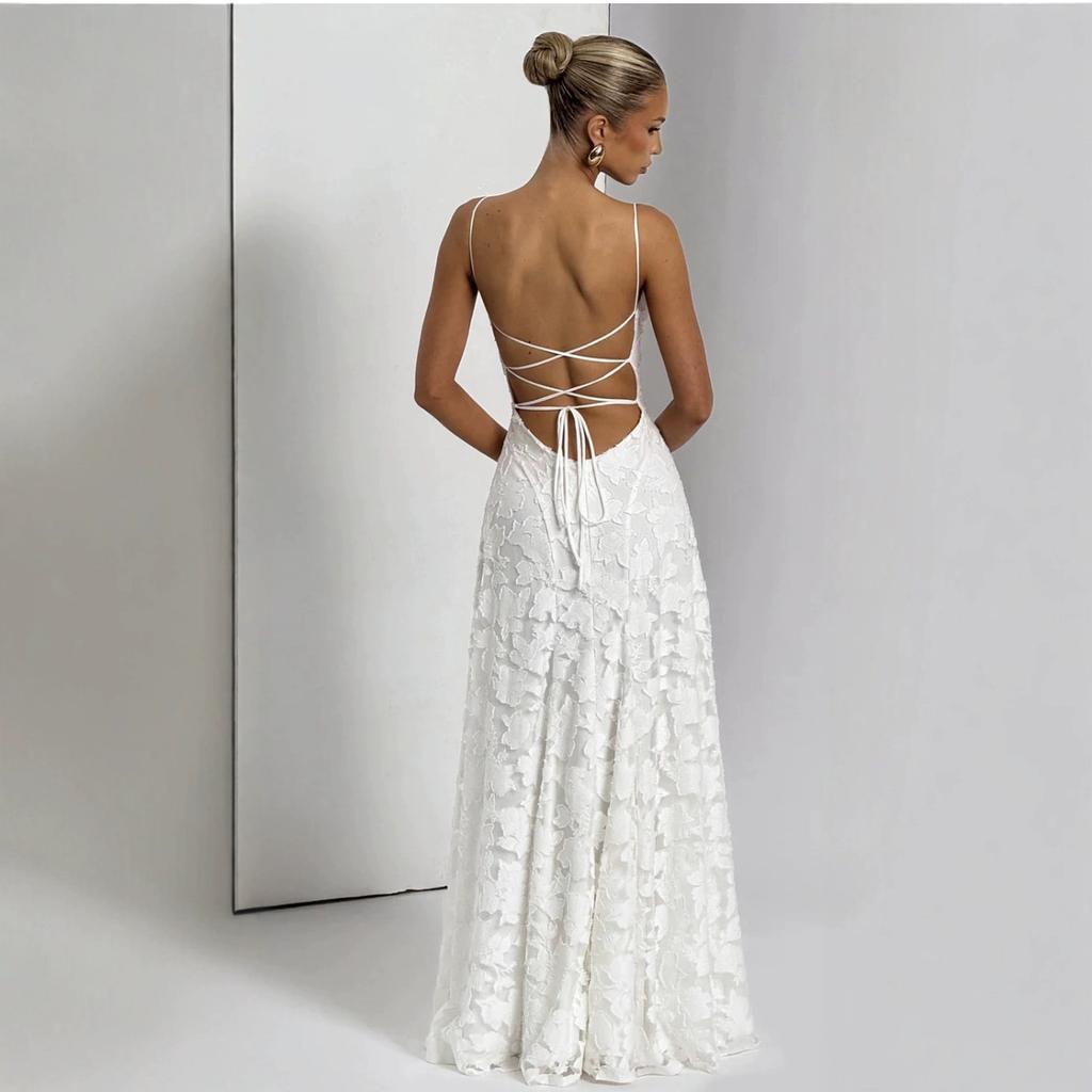 women's Floral Jacquard Halter Spaghetti Strap Backless Slim Fit Mermaid Maxi Dress