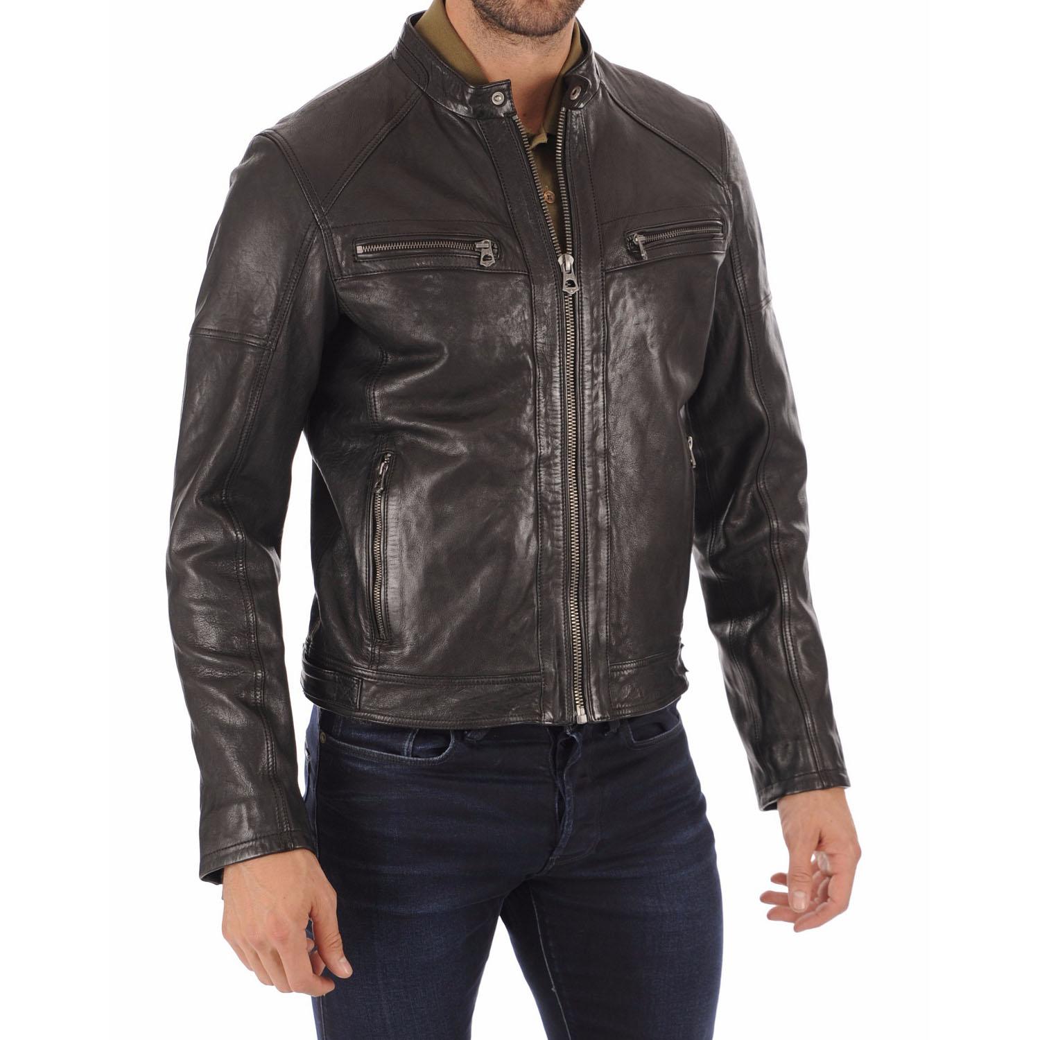 

SkinOutfit Men s Genuine Lambskin Black Leather Jacket Stylish Motorcycle Bomber Biker Outerwear MJ 215 XL чорний