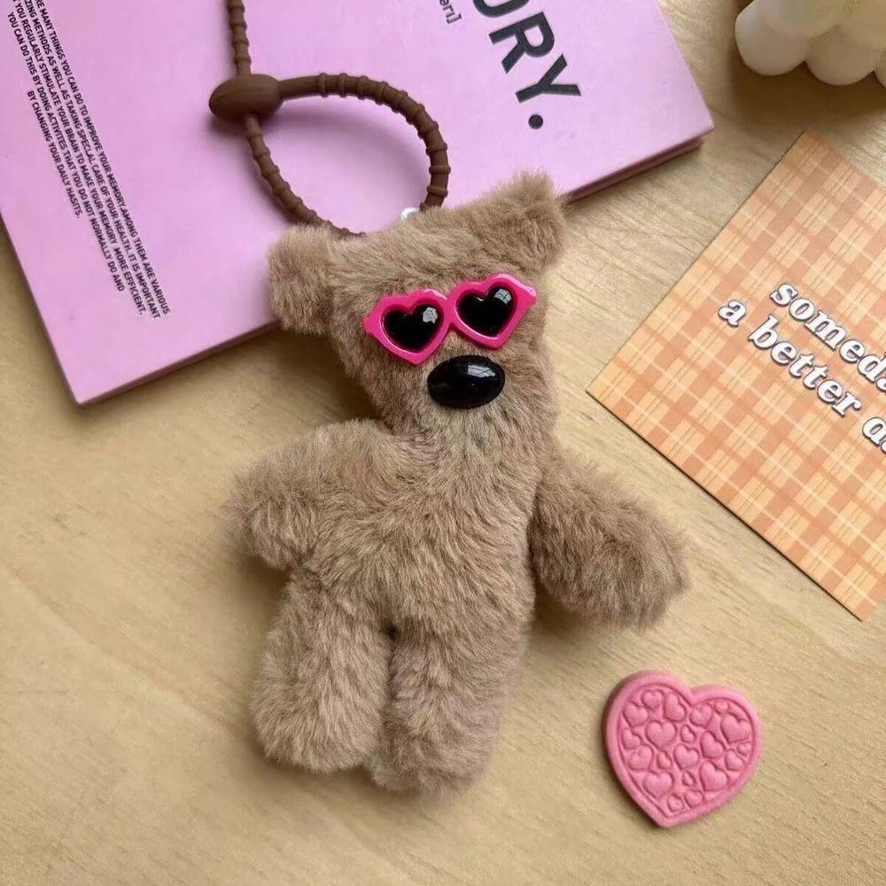 

1PC Squeak Doll Pendant Cartoon Key Chain Kawaii Bag Charm Couple Gift Rose-eyed teddy bear