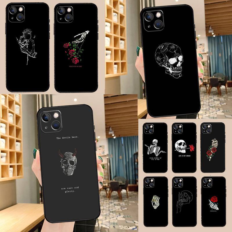 Black Aesthetics Skull Skeleton Phone Case For Samsung Galaxy S24 S26 Ultra S20 S21 S22 S23 S25 Plus S10 S25 FE Cover Shell