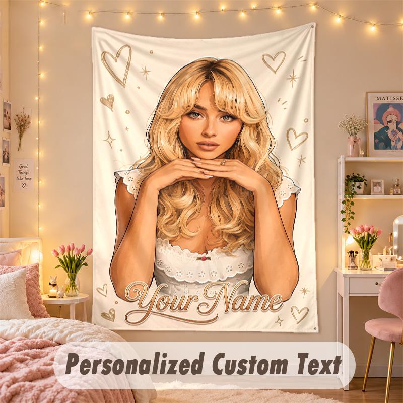 Custom Personalized Tapestry,Sabrina Carpenter Print Custom Name Text Wall Art Hanging for Bedroom