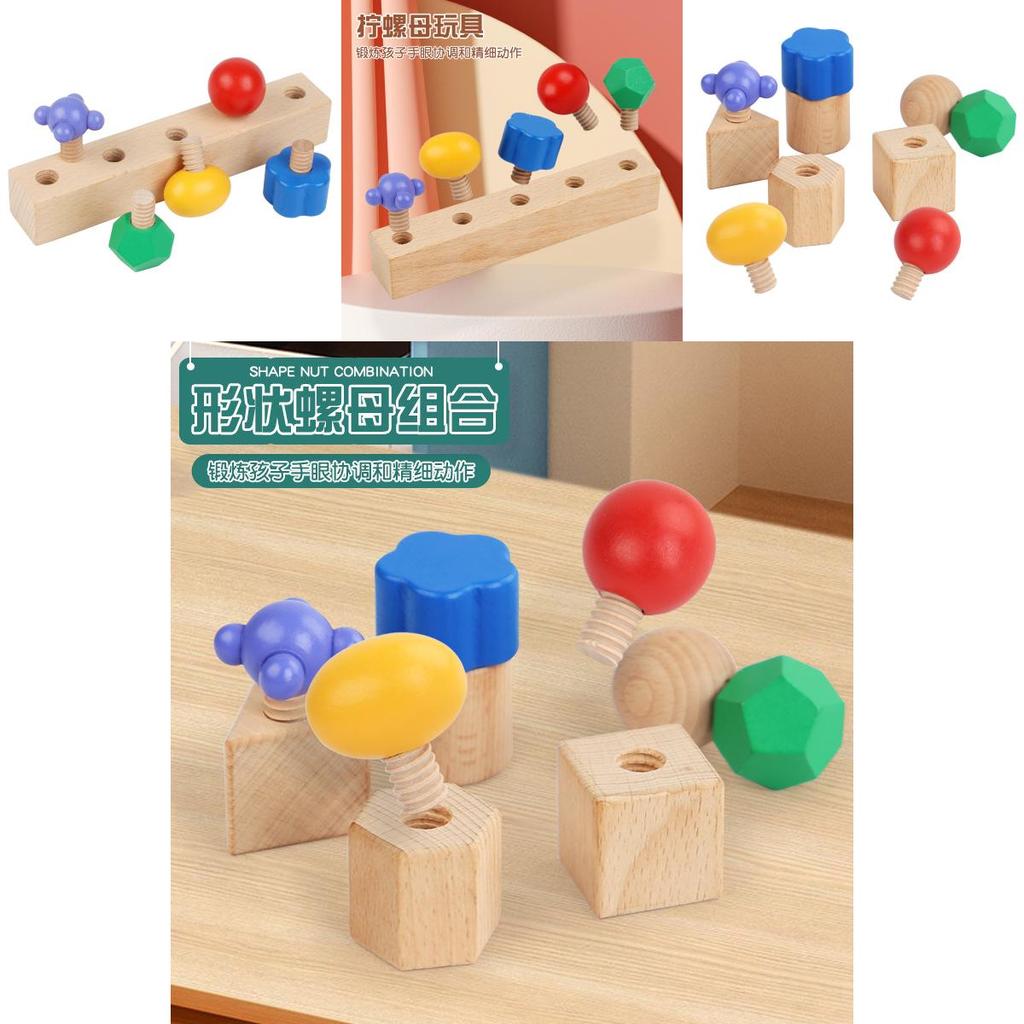 Wooden Montessori Early Learning Screw Building Blocks Shape Toy For Kids Handeye Coordination Development