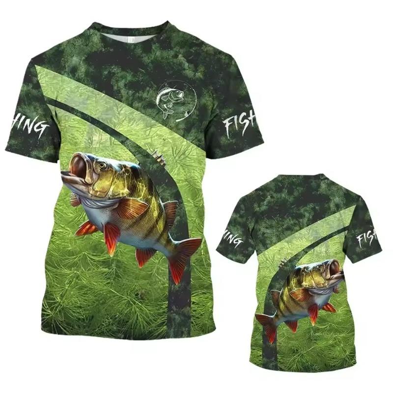 New Fishing T-Shirt Men'S 3Dt T-Shirt Pike Graphic Clothing O Collar Oversized Top Outdoor Sportswear Summer T Shirt for Men