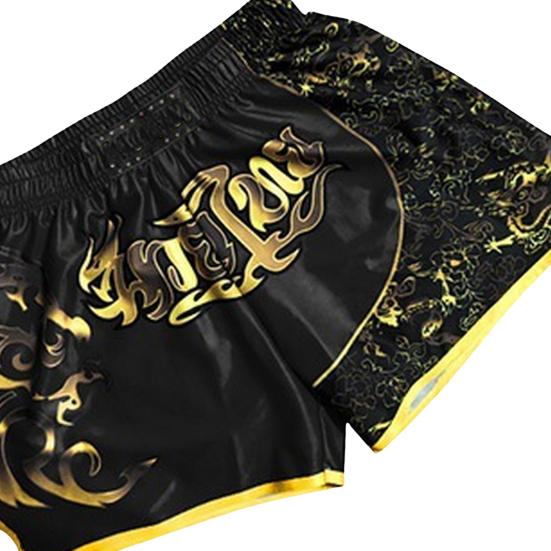 Unisex Muay Thai Shorts Ice Silk Printed Embroidery Elastic Waist Boxing Fight Kickboxing Grappling Training Workout Gym Shorts
