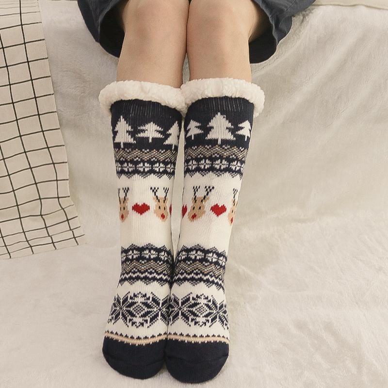 Winter Home Warme Socken Damen Thermo Warme Bodensocken Plüsch Weiche rutschfeste Bodenpantoffeln Kurze Socken Flauschige Hirsch Elch Bär Weihnachten Flauschige Socken Neues Geschenk